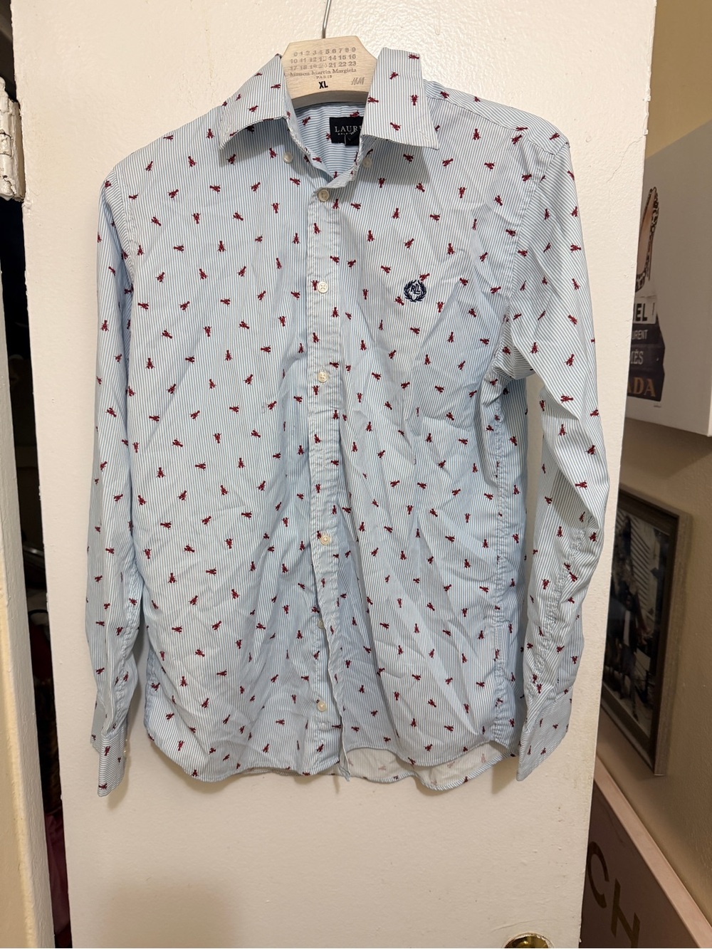 Lauren Ralph Lauren Boys Size 18 Lobster Print Striped Button Down Shirt
